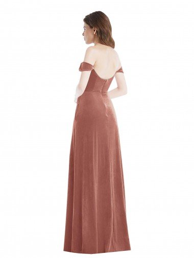 Affordable Off the Shoulder Flounce Sleeve Velvet Maxi Bridesmaid Dress / Prom Dress UK