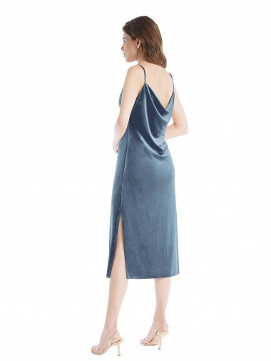 Affordable Midi Length Asymmetrical One Shoulder Velvet Slip Bridesmaid Dress / Prom Dress UK