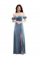 Affordable Ruffle Sleeve Off the Shoulder Velvet Maxi Bridesmaid Dress / Prom Dress UK