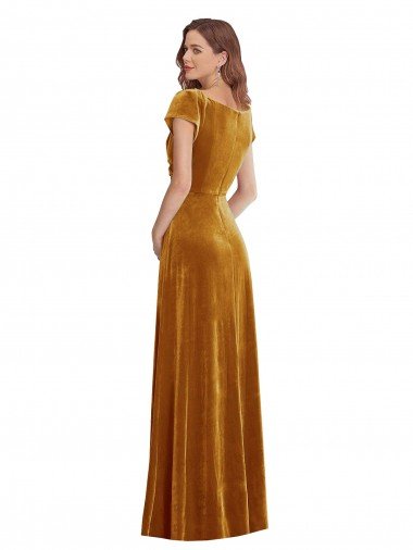 Affordable Cap Sleeve Faux Wrap Formal Velvet Maxi Bridesmaid Dress / Prom Dress with Pockets UK