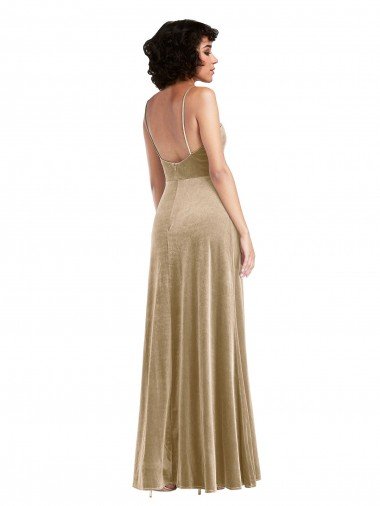 Affordable Square Neck Formal Velvet Maxi Bridesmaid Dress / Prom Dress with Front Slit UK