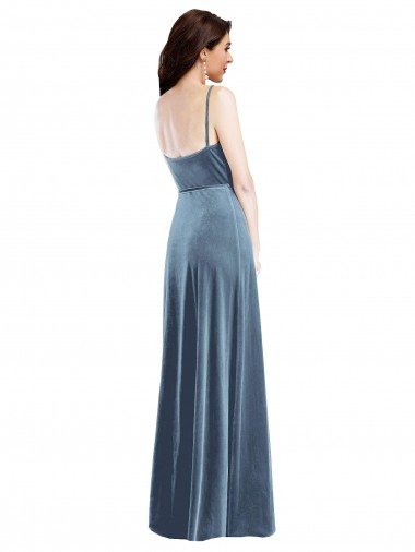 Affordable Velvet Wrap Maxi Bridesmaid Dress / Prom Dress with Pockets UK