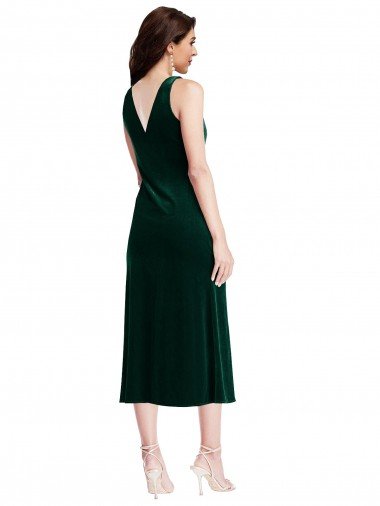 Affordable Cowl Neck Velvet Midi Cocktail Length Bridesmaid Dress / Prom Dress UK