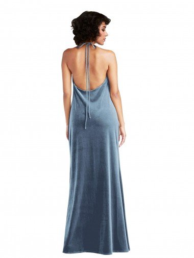 Affordable Cowl Neck Velvet Maxi Slip Prom Dress UK