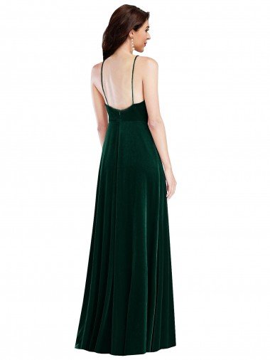 Affordable Velvet Halter Maxi Bridesmaid Dress / Prom Dress with Front Slit UK
