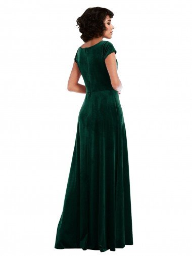 Affordable Cowl Neck Cap Sleeve Velvet Maxi Bridesmaid Dress / Prom Dress with Pockets UK