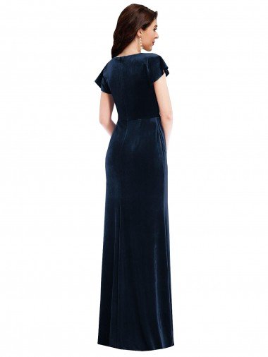 Affordable Flutter Sleeve Wrap Bodice Formal Velvet Maxi Bridesmaid Dress / Prom Dress with Pockets UK