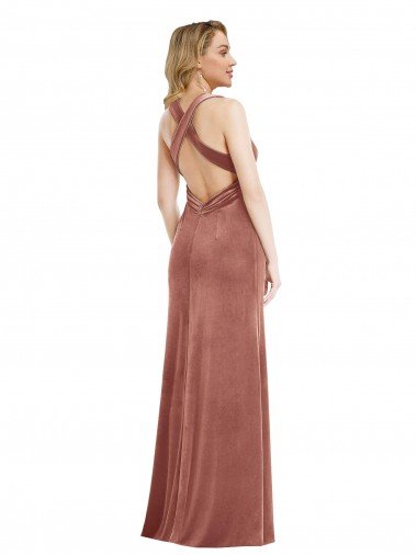Affordable Plunging Neckline Formal Velvet Maxi Bridesmaid Dress / Prom Dress with Criss Cross Open Back UK