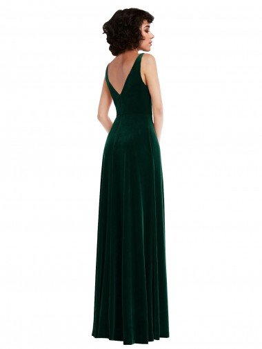 Affordable Floor Length Velvet Maxi Bridesmaid Dress / Prom Dress with Shirred Bodice and Front Slit UK