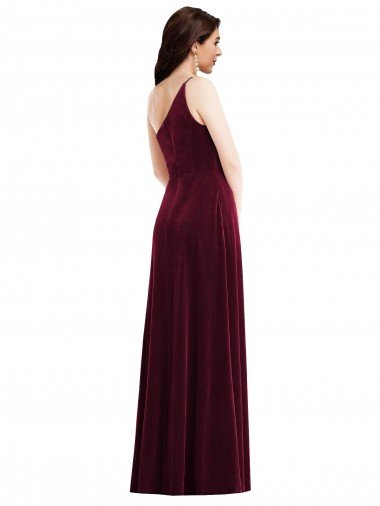 Affordable One Shoulder Spaghetti Strap Velvet Maxi Bridesmaid Dress / Prom Dress with Pockets UK