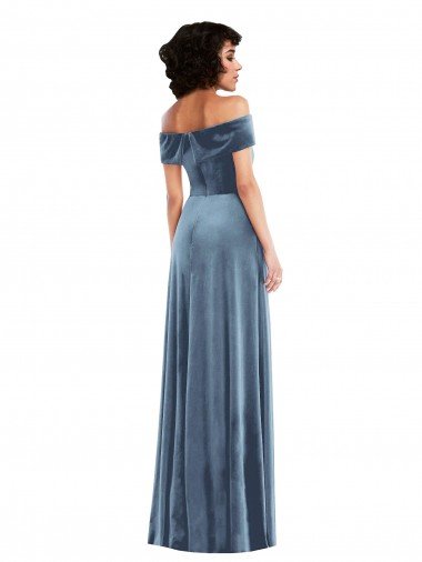 Affordable Draped Cuff Off the Shoulder Velvet Maxi Bridesmaid Dress / Prom Dress with Pockets UK