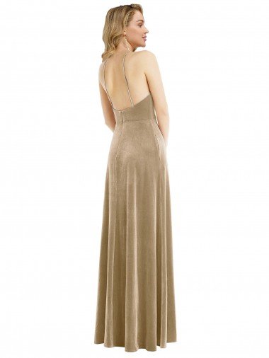 Affordable High Neck Halter Open Back Long Velvet Maxi Bridesmaid Dress / Prom Dress UK