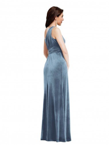 Affordable One Shoulder Draped Velvet Maxi Bridesmaid Dress / Prom Dress UK