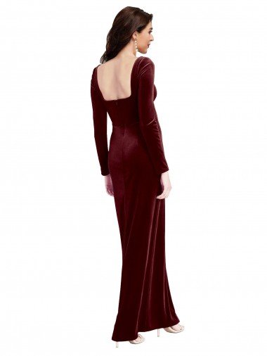 Affordable Sleek Square Neck Spaghetti Straps Velvet Bridesmaid Dress / Prom Dress with Side Slit UK