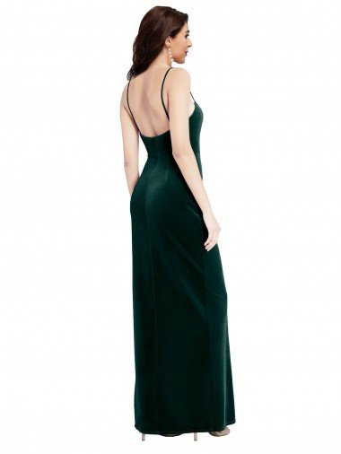 Affordable Straight Neckline Spaghetti Straps Long Velvet Bridesmaid Dress / Prom Dress with High Side Slit UK