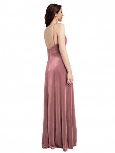 Affordable Low Scoop Back Long V-Neck Formal Velvet Slip Bridesmaid Dress / Prom Dress UK