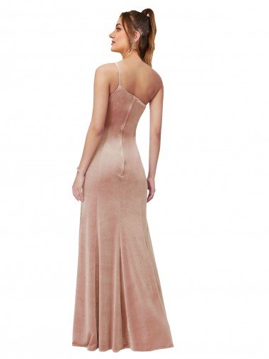 Affordable One Shoulder Formal Stretch Velvet Bridesmaid Dress / Prom Dress with Front Slit UK