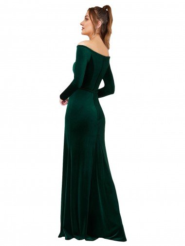 Affordable Off the Shoulder Long Sleeves Formal Stretch Velvet Bridesmaid Dress / Prom Dress UK