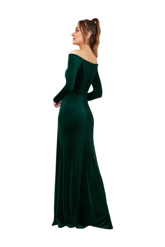 Affordable Off the Shoulder Long Sleeves Formal Stretch Velvet Bridesmaid Dress / Prom Dress UK