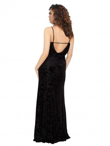 Affordable V-Neck Cowl Back Floral Velvet Bridesmaid Dress with Front Slit and Deep V-Neck UK