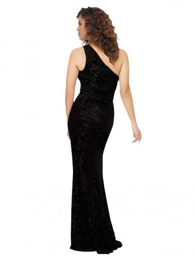 Affordable One Shoulder Long Sheath Sleeveless Floral Velvet Bridesmaid Dress UK
