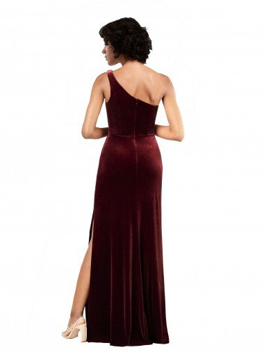 Affordable Formal One Shoulder Floor-Length Velvet Bridesmaid Dress / Prom Dress UK