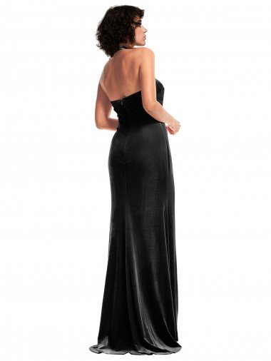 Affordable Empire Waist Formal Stretch Velvet Bridesmaid Dress / Prom Dress with Halter Strap UK