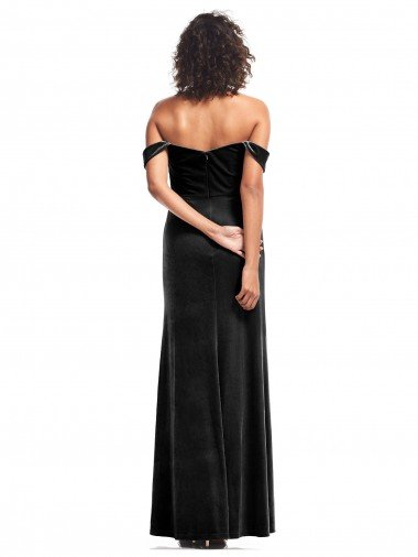 Affordable Off the Shoulder Drapped Sleeves Formal Stretch Velvet Bridesmaid Dress / Prom Dress UK