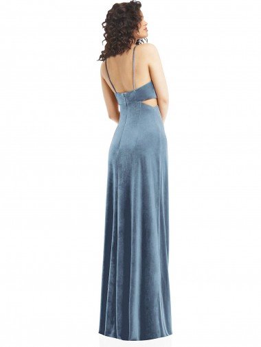 Affordable Spaghetti Strap Long Full Length Formal Velvet Maxi Bridesmaid Dress / Prom Dress UK