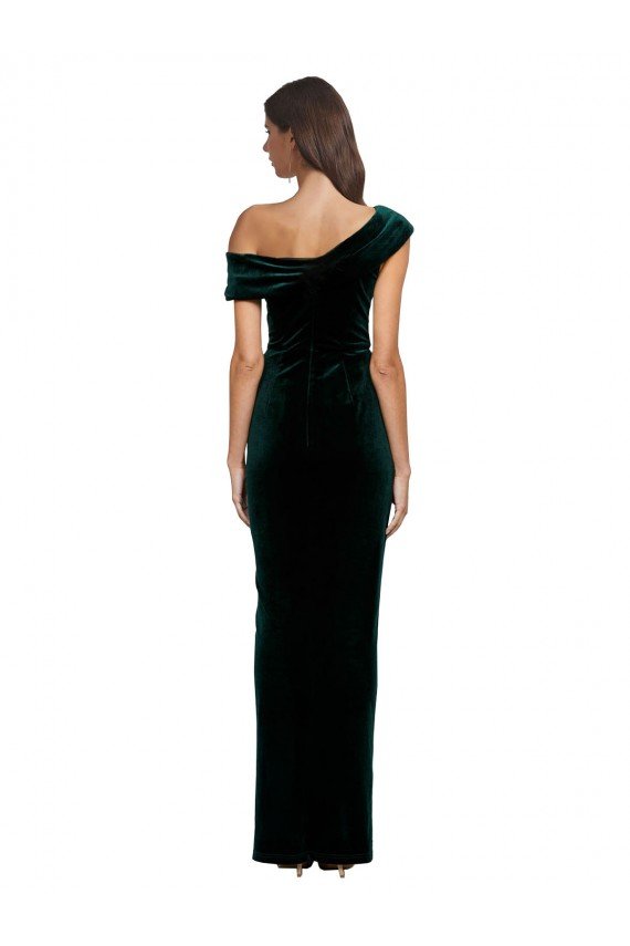 Affordable Long Asymmetric Neckline Ruched Formal Velvet Bridesmaid Dress / Prom Dress UK