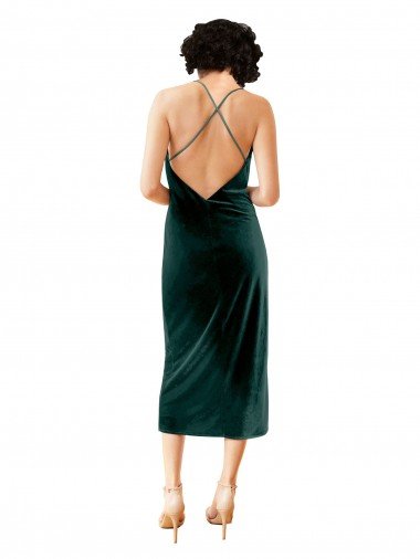 Affordable Midi Cocktail Length Sleek Cowl Neckline Short Formal Velvet Bridesmaid Dress / Prom Dress UK