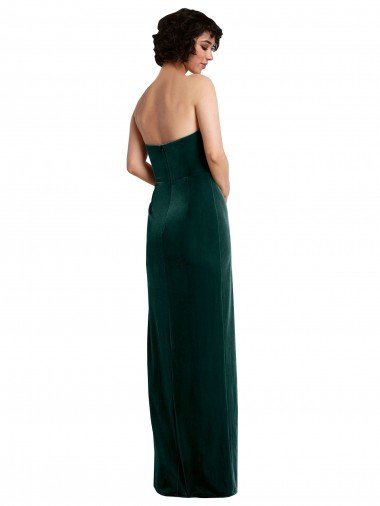 Affordable Scooped Strapless Long Formal Velvet Bridesmaid Dress / Prom Dress with Daring Side Slit UK