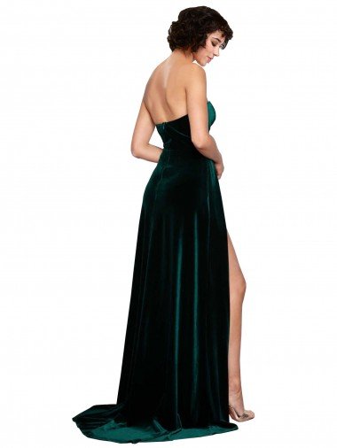 Affordable Sweetheart Fluid Velvet Bridesmaid Dress / Prom Dress with High Split UK